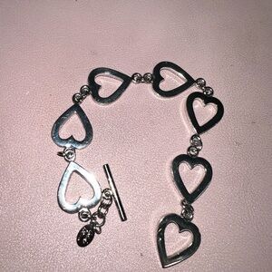 Cookie Lee Bracelet‎ signed Heart  valentine scroll open toggle silver tone